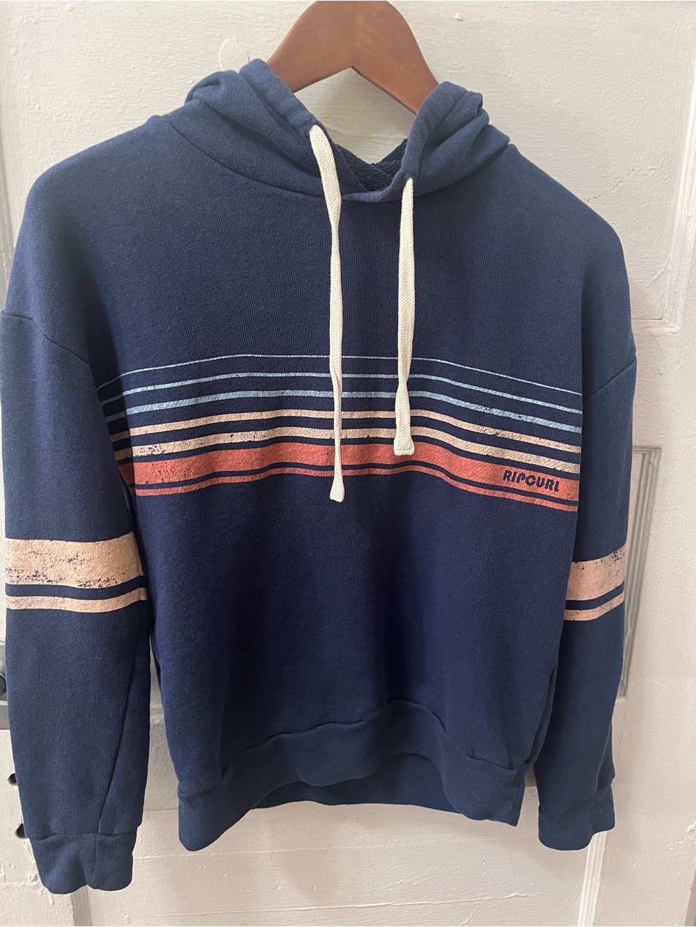 Rip Curl Navy Hoodie with Multi-Stripe Chest